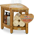 EcoDecors Corner Teak Shower Bench with Shelf – 16” x 18" Height- Teak Shower Stool with Shelf, Waterproof, 350lb Capacity Non-Slip | for Inside Shower | Tool-Free Assembly | Aging in Place