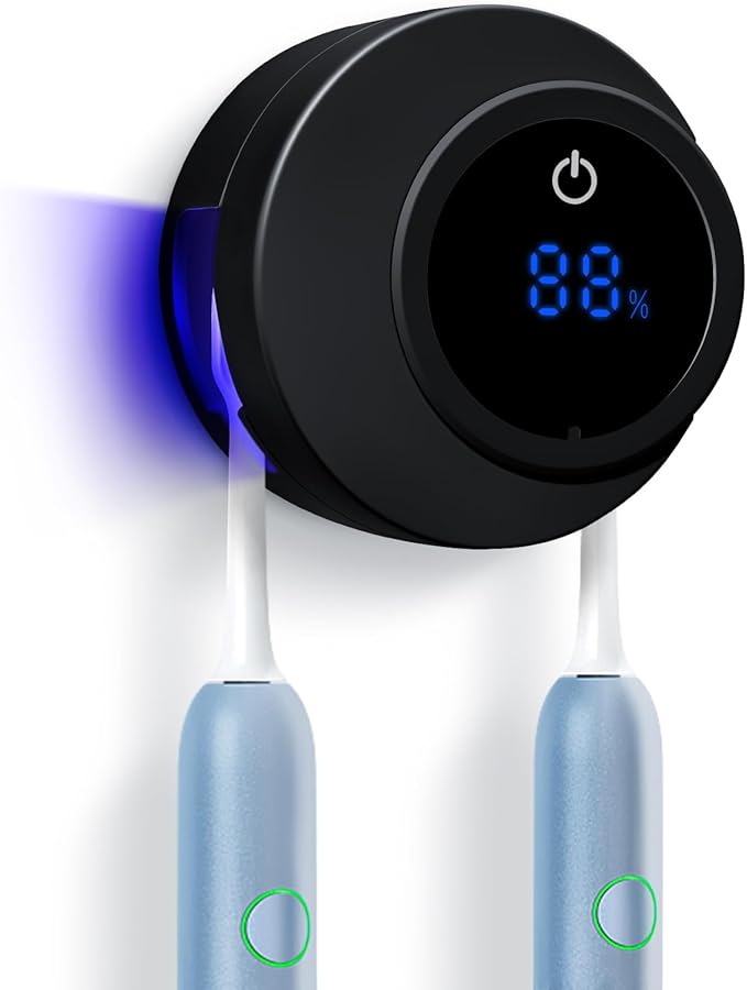 Toothbrush Holders Cleaner & Dryer for Bathroom,Wall Mounted Toothbrush Holder Case with LED Smart Screen,Toothbrush Cleaner with Auto Inductive Open/Close Cover for Home Travel (Black)