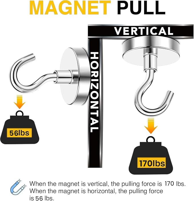 DIYMAG Magnetic Hooks, 170 LB Heavy Duty Strong Magnet with Hook, Rare Earth Neodymium Magnets for Hanging, Magnetics Hanger for Curtain, Home, Kitchen, Workplace, 10 Packs