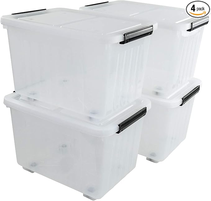 30L Plastic Storage Bin, Stackable and Nestable Storage Boxes with Lids and Secure Latching Buckles, Large Storage Container (Clear)