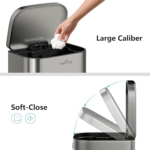 mVm 10.6 Gal Kitchen Trash Can, Step Trash Can with Lid, Smooth Edge Garbage Bin for Home Office (Gray)