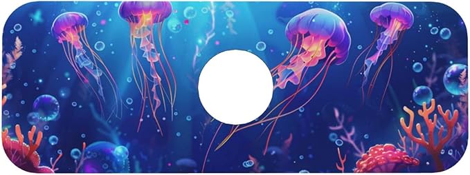 Faucet Draining Mat For Kitchen Sink, Ocean Jellyfish Corals Diatom Mud Absorbent Drain Pad For Bathroom Kitchen Sink Splash Guard Drying Mat
