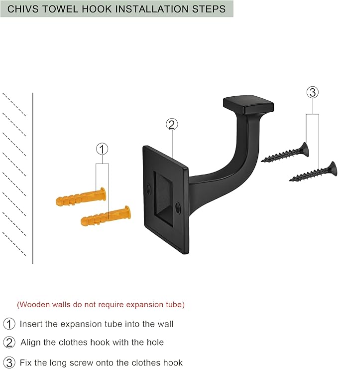 TUNNY 3 Pack Coat Hooks - Matte Black Robe Hooks Decorative Wall Hooks for Bathroom Bedroom Kitchen Towel Robe Clothes Cabinet Closet Bathroom Hardware
