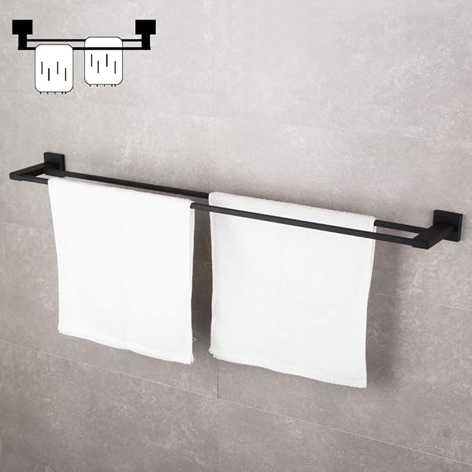 GERZWY Bathroom Double Towel Bar Matte Black Stainless Steel 36-Inch Bath Towel Rack Contemporary Style Wall Mount JG1902C92-BK