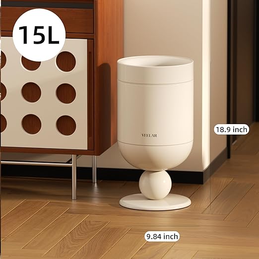 Bathroom Metal Trash Can, 4 Gallon (15 L) Garbage Can Lid-Free, Trash Bin for Bedroom, Office, Living Room (White, Top Open)