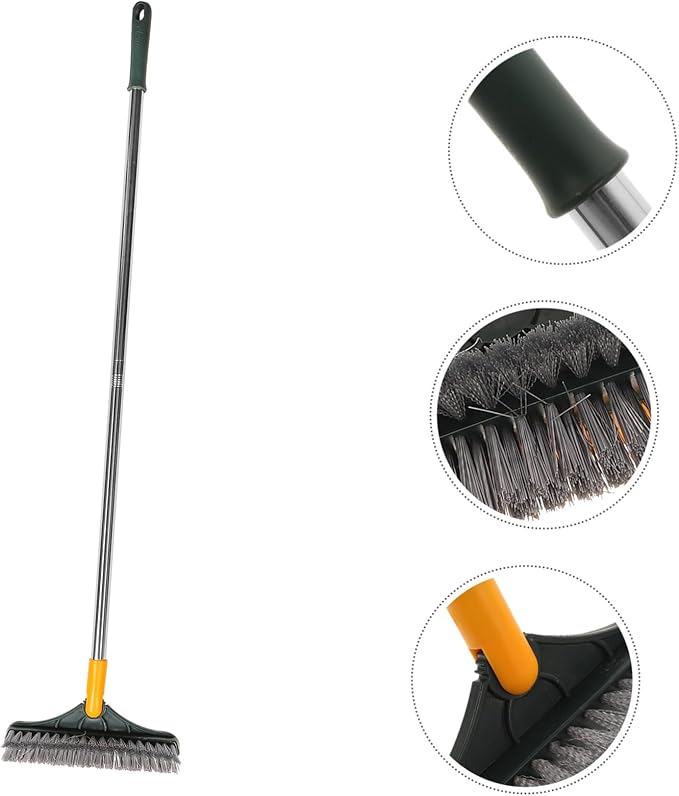 Rotating Double Bristle Floor Cleaning Brush with Long Handle for Bathroom Kitchen Tile Grout and Straight Bristles Scrub Reach Corners Suitable for Shower Walls and Patios