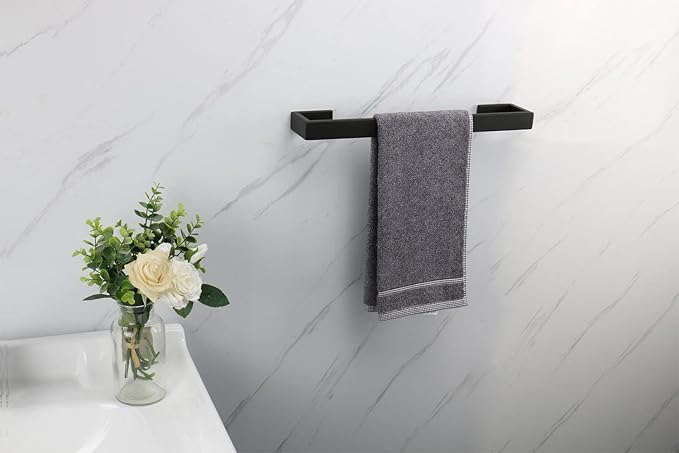 TocTen Bath Towel Rack - 2 Pack Square Base Thicken SUS304 Stainless Steel Towel Bar for Bathroom, Bathroom Bar Accessories Towel Rod Heavy Duty Wall Mounted Towel Holder(Matte Black, 16 Inch)