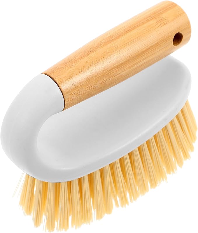 Heavy-Duty Bathroom Scrubber with Wooden Handle Multi-Function Crevice Brush for Grout and Tile Cleaning Stiff Bristles for Shower Floors Kitchen and Bathroom Deep Cleaning