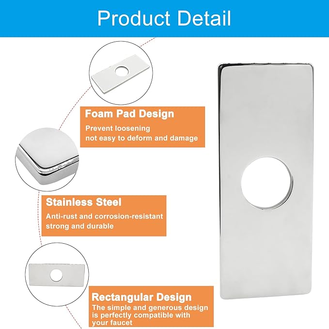 Biaungdo 6" Hole Cover Deck Plate, Polished Chrome Escutcheon Plate Stainless Steel Bathroom Faucet Plate Rectangle Faucet Cover Plate for 1 or 3 Hole Bathroom Vanity Sink Faucet