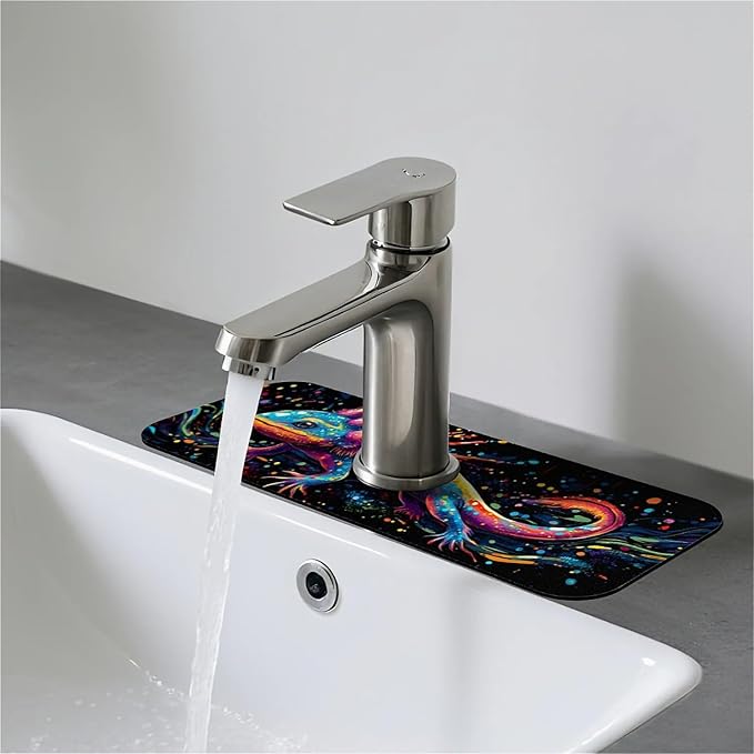 Faucet Draining Mat For Kitchen Sink, Colorful Axolotl Diatom Mud Absorbent Drain Pad For Bathroom Kitchen Sink Splash Guard Drying Mat