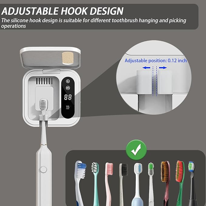 Toothbrush Holders for Bathrooms,Smart Cleaning and Constant Temperature Drying,LED Smart Screen,Rechargeable Wall-Mounted Toothbrush Holder,Travel Toothbrush Holder (White)