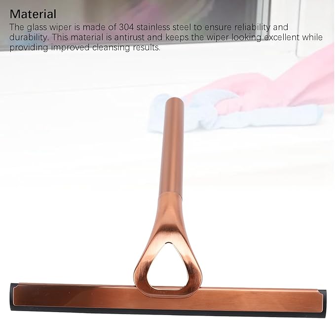 304 Stainless Steel Silicon Shower Squeegee Scrubber, Multifuntional Bathroom Cleaner Wiper for Shower Glass Door with Adhesive Hook, Mirrors, Bathrooms,Kitchens (Antique Brass)