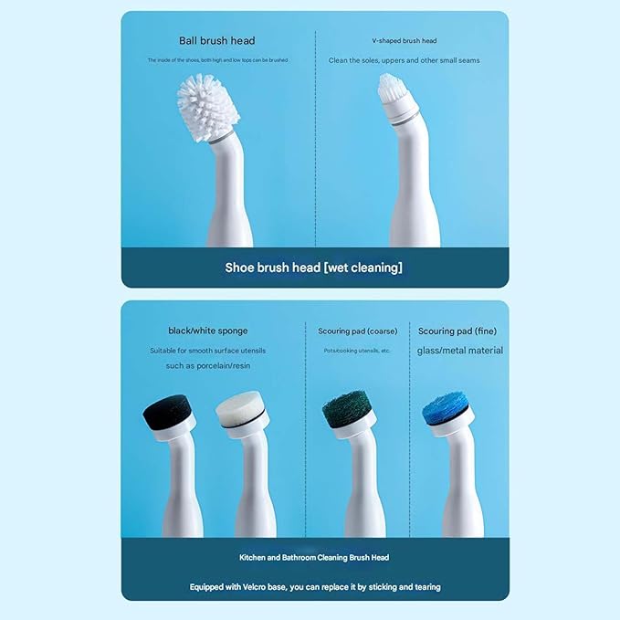 Multifunctional Electric Cleaning Brush with 8 Brush Heads, IPX7 Waterproof Cordless Scrubber, 360 Rotation for Kitchen Bathroom Tile Grout Sink