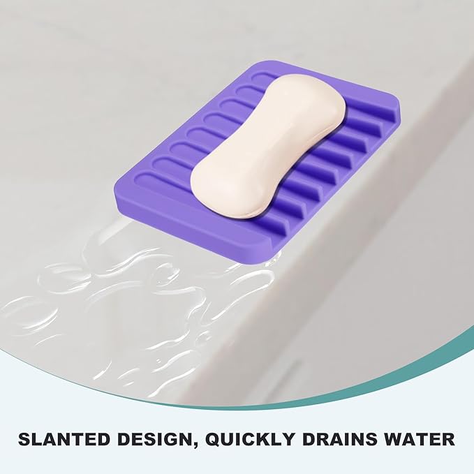 uxcell 2 Pcs Self Draining Silicone Soap Dish, Soap Tray with Drainage for Bathroom Shower Kitchen Sink, 4.5" x 3.1" x 0.4", Purple