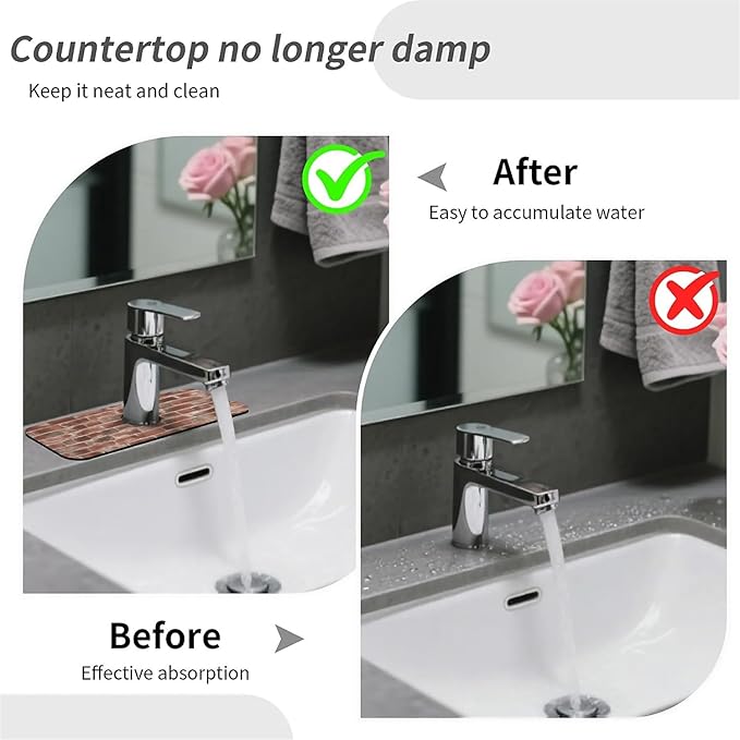 Kitchen Sink Splash Guard，Red brick wall Faucet Mat Sink Gadgets-Super Absorbent Fast Drying Mat Drip Catcher for Kitchen, Bathroom,Sink Mat, Dish Drying Mat, Bathroom(15" X 5.5" )