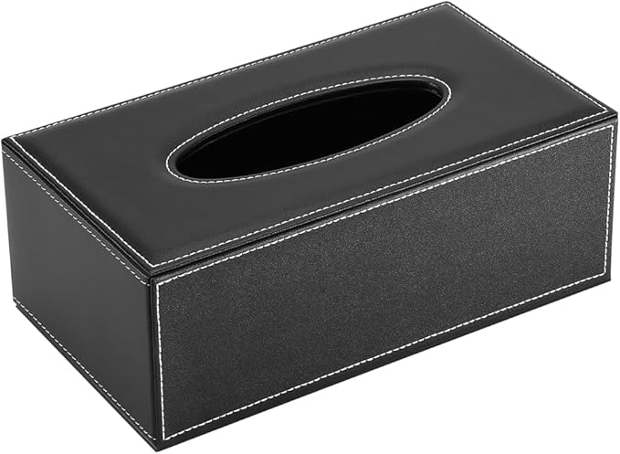 KINGFOM Rectangular PU Leather Tissue Box Cover - Facial Tissue Paper Napkin Holder for Bathroom, Home, Office, Car Automotive Decoration with Magnetic Bottom(Black)