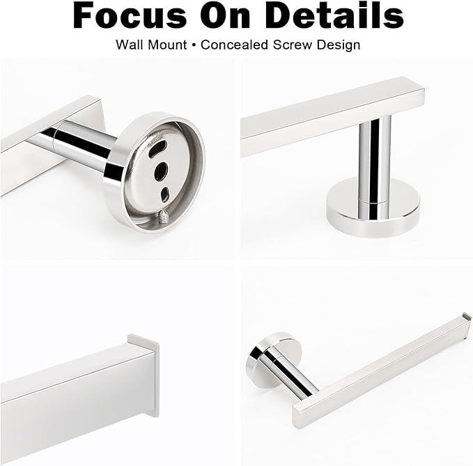 NearMoon Bath Square Toilet Paper Holder, Premium SUS304 Stainless Steel Rustproof Wall Mounted Toilet Roll Holder for Bathroom, Kitchen, Washroom (Chrome Finish)