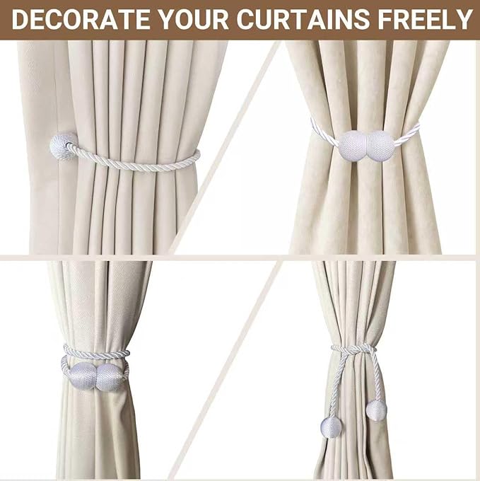 Hion Magnetic Curtain Tiebacks White 6 Pack, Curtain Tiebacks Buckles Holdbacks Holders Hooks Clip for Home Bedroom Office Decorative Thick or Thin Curtain