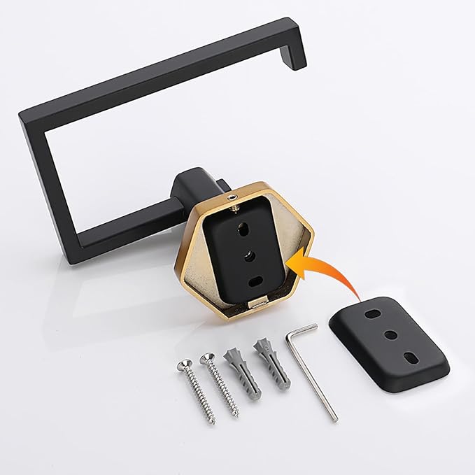 GERZWY Bathroom Toilet Paper Holder SUS 304 Stainless Steel Tissue Paper Roll Holder Wall Mount (Black & Gold)
