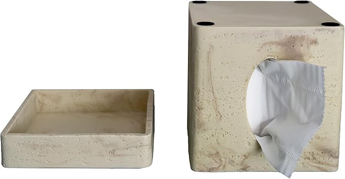 Hymmah Square Tissue Box Cover/Holder with Tray,Unique Cube Design Tissue Dispenser Decor for Vanity Counter Tops Also Great for Bedroom and Living Room