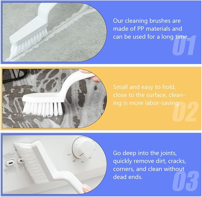 HOMSFOU 5pcs White Kitchen Cleaning Brush Set with Hard Bristles for Floor Crevice Window Track and Seam Cleaning – Multifunctional Home Tool for Narrow Gaps and Corners