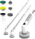 Electric Spin Scrubber, Cordless Cleaning Brush with 6 Replaceable Brush Heads, IPX7 Waterproof Bathroom Scrubber with Adjustable Extension Handle & Battery Level Display for Bathroom Kitchen Car