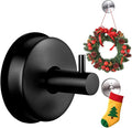 Suction Cup Hooks for Door Wreaths on Glass Suction Cup Hooks for Shower,2025 No Drill Hook Hanging Towels for Window Door Bathroom Mirrors Christmas,Wreath Hanger Holder for Daily Use (Black-1pc)