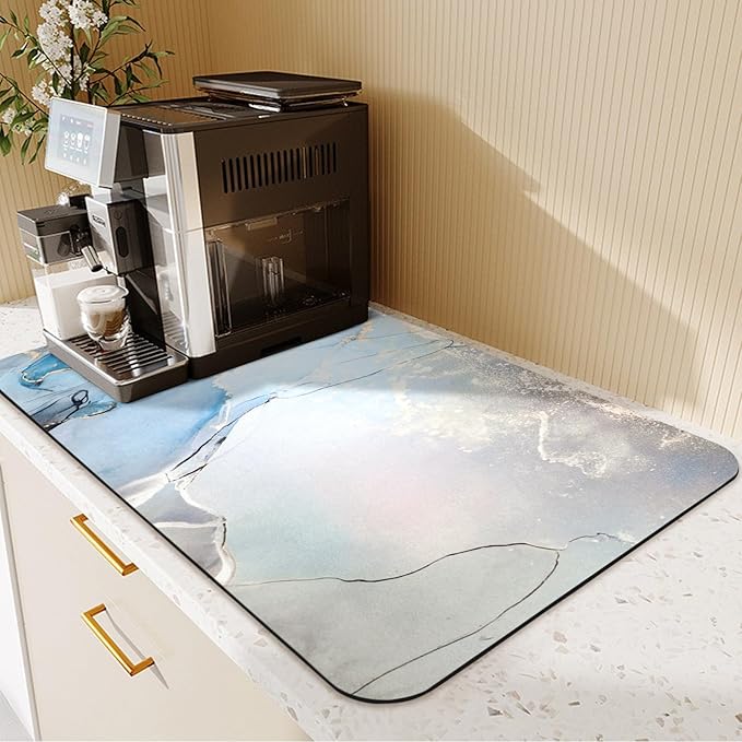 19.5" x 12" Dish Drying Mat & 24" x 5.5" Sink Splash Guard, Super Absorbent Drainer Rack Mat for Kitchen Counter Coffee Bar