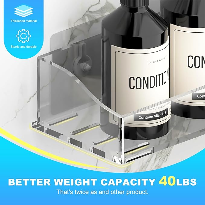 Acrylic Shower shelves 3 Pack,Adhesive Shower Organizer for Bathroom Storage Home Decor,No Drilling,Transparent Organizer,Shower Caddy for Inside Shower