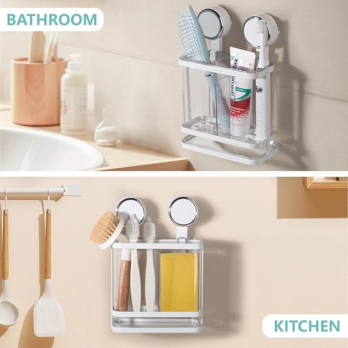 Toothbrush Holders Wall Mounted for Bathrooms, Suction Cup Electric Tooth Brush and Toothpaste Organizer Razor Holder for Shower, Countertop, Vanity, Clear