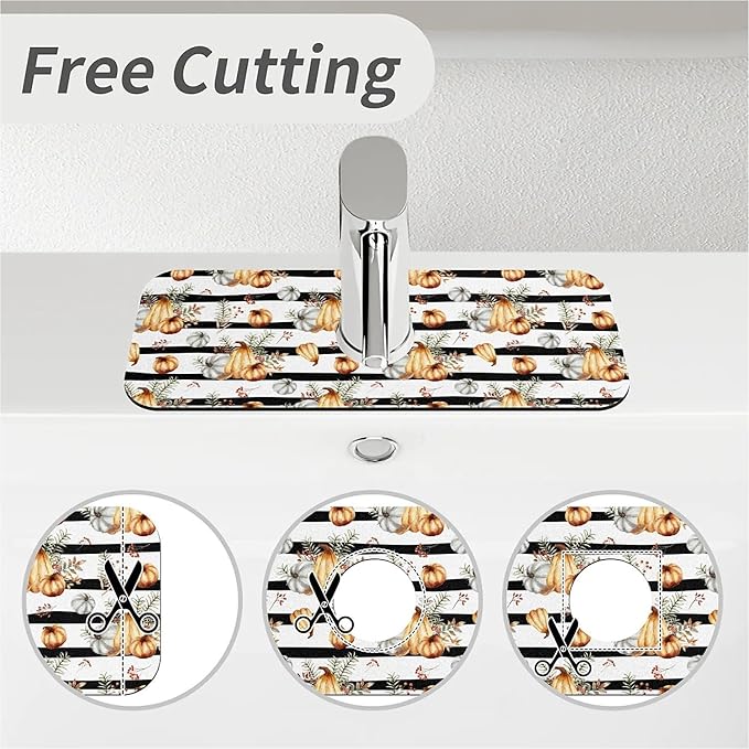 Faucet Draining Mat For Kitchen Sink, Striped Pumpkin Diatom Mud Absorbent Drain Pad For Bathroom Kitchen Sink Splash Guard Drying Mat