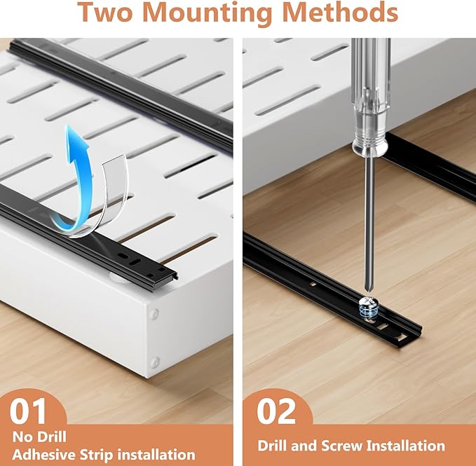1 Pack Pull out Cabinet Organizer, Width (12"-19") Depth (17"-23"), with 3 Rails Adjustable Slide, Expandable Pullout Drawers for Cabinets, No Drill Adhesive Kitchen Drawers for Pantry Shelves