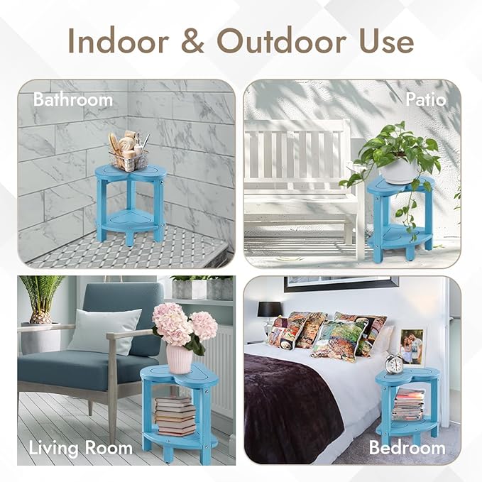 UHA Corner Shower Stool for Shaving Legs， HDPE Waterproof Bathroom Shower Bench, Poly Lumber Corner Seat with Storage Shelf, Adjustable Height Non-Slip Feet, No Maintenance(Pacific Blue)