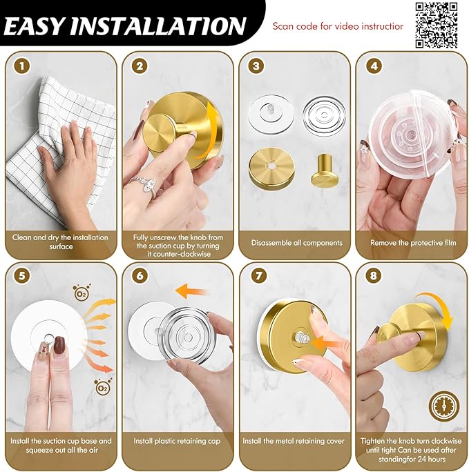 Suction Cup Hooks,No Drill Shower Hooks for Inside Shower,Heavy Duty Towel Hooks for Wall,Bathroom,Kitchen,Glass,Mirror,Tile to Hang Towels,Loofah-Gold(2 Pack)