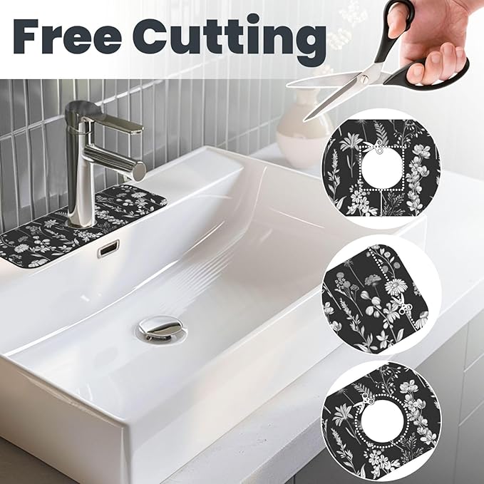 Faucet Draining Mat For Kitchen Sink, Wildflowers Plants Diatom Mud Absorbent Drain Pad For Bathroom Kitchen Sink Splash Guard Drying Mat