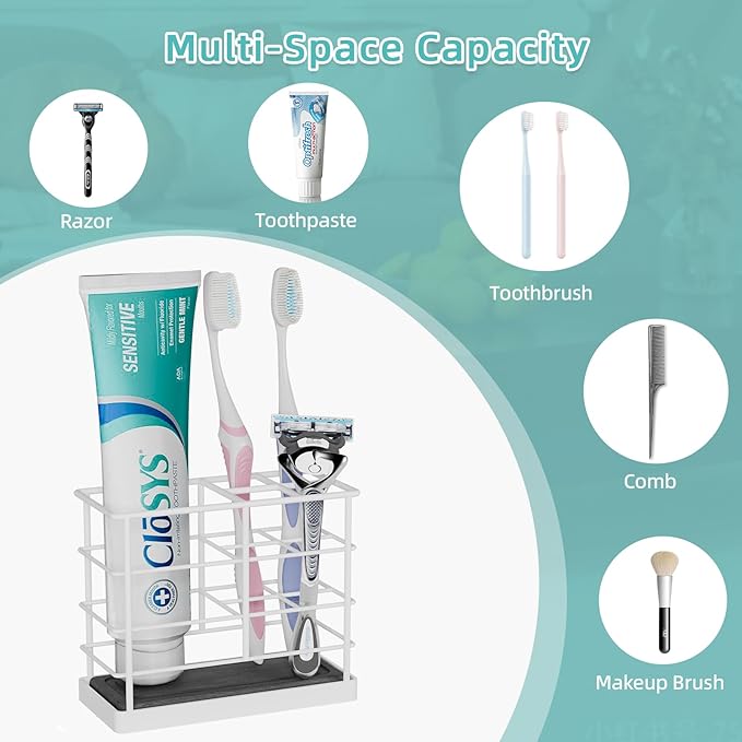 Toothbrush Holders, Bathroom Organizers and Storage with Instant Drying Stone, Bathroom Accessories Toothpaste Holders, Bathroom Counter Organizer, White