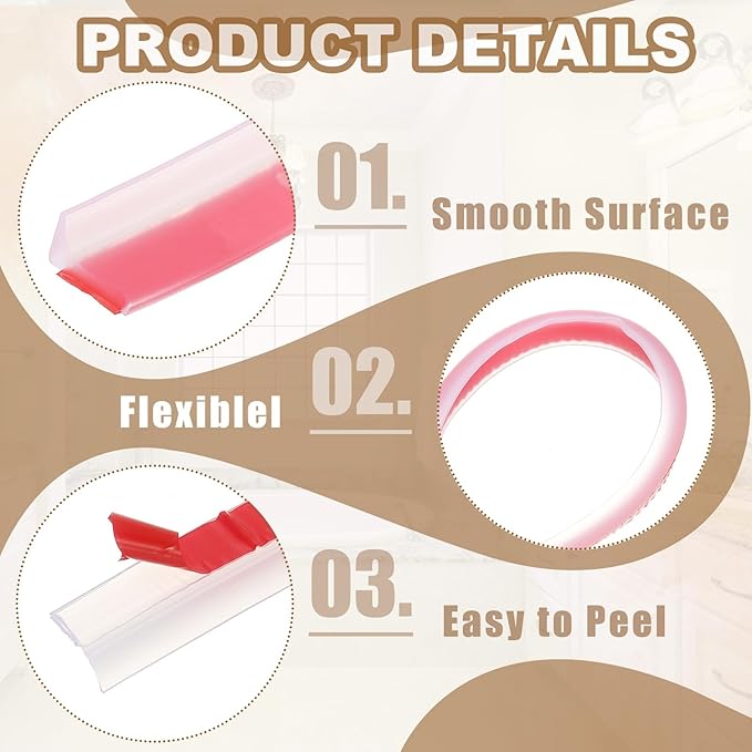 PATIKIL 79 Inch Collapsible Shower Threshold Water Dam Guard, Shower Stopper Barrier Self Adhesive Sink Splash Guard for Frameless Shower Door Bottom, Clear (0.8"Wx0.5"T)