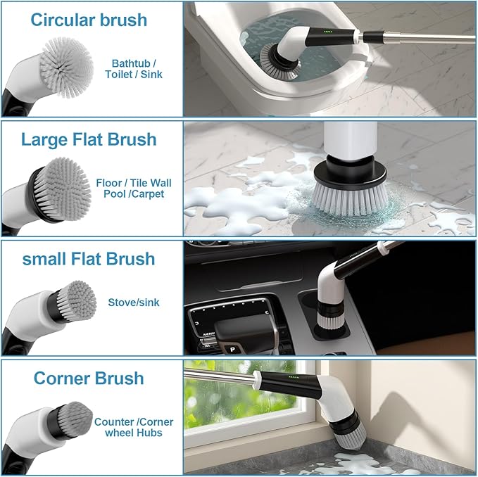 YKYI Replaceable Brush Heads Set,8 Pack for 𝐄𝐥𝐞𝐜𝐭𝐫𝐢𝐜 𝐒𝐩𝐢𝐧 𝐒𝐜𝐫𝐮𝐛𝐛𝐞𝐫,Suitable for Model ANS-8051A/8050 Power Shower Scrubber,for Household Cleaning and Heavy Oil Pollution Cleaning