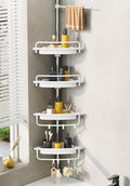 Upgrade Sturdy Shower Caddy Tension Pole Corner Shower Caddy Bathroom Organizer 18/8 Stainless Steel Rustproof 4 Tier Adjustable Shelves for Bathtub Shampoo Accessories Storage Rack 32-122inch