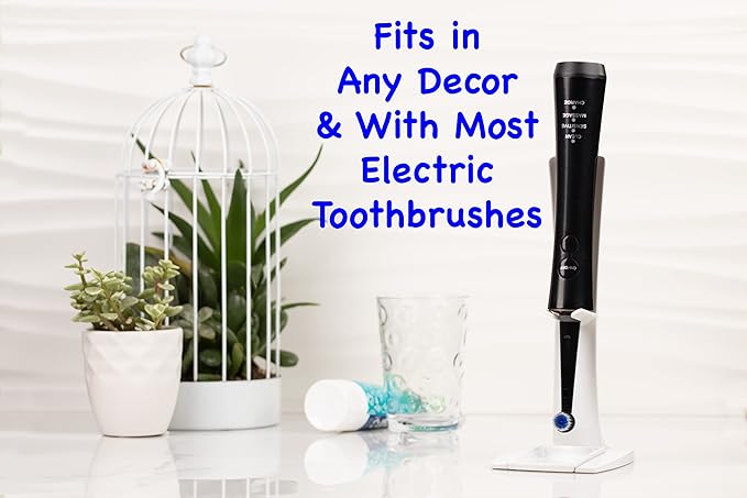 Hygienic No-Mess Inverted Electric Toothbrush Holder Stand, Easy Cleaning, 8”x 4” x 3.1”, White