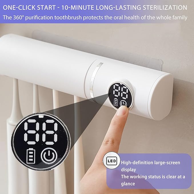 Toothbrush Holders for Bathroom, Smart Automatic Cleaning and Recirculating Air Dry, LED Display, Rechargeable Wall Mounted Toothbrush Holder, Creative Fashion Bathroom Accessories (White)