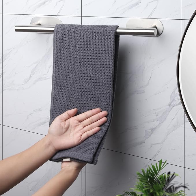 JiGiU Self Adhesive Towel Bar, Bathroom Hardware Set Include 16-Inch Bath Towel Bar,Toilet Paper Holder Towel Ring & 3 Packs Towel Hooks Stainless Steel Wall Mount No Drill Sticky on Towel Holder Kit