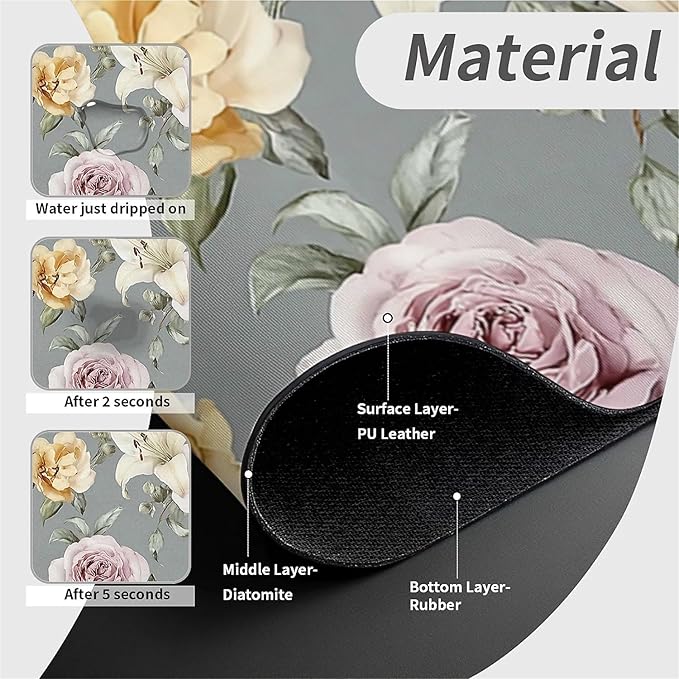 Kitchen Sink Splash Guard，Watercolor roses and lilies Faucet Mat Sink Gadgets-Super Absorbent Fast Drying Mat Drip Catcher for Kitchen, Bathroom,Sink Mat, Dish Drying Mat, Bathroom(15" X 5.5" )
