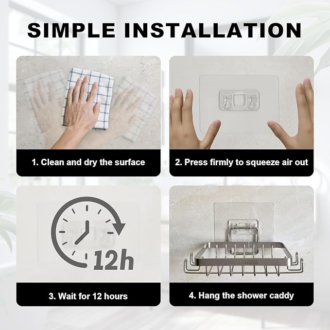 Adhesive Shower Caddy Replaycement,Wall Adhesive Strips Heavy Duty for Storage Shelves Over The Soap Holder Sticker Replacement - 3 Pieces Wider and Protective Wall,Load Capacity 35lb