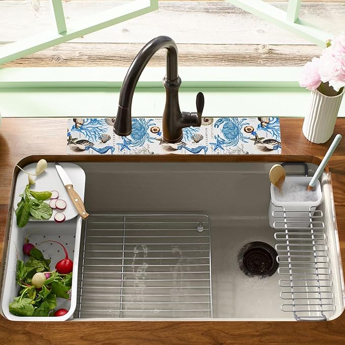 19.5" x 12" Dish Drying Mat & 24" x 5.5" Sink Splash Guard, Super Absorbent Drainer Rack Mat for Kitchen Counter Coffee Bar