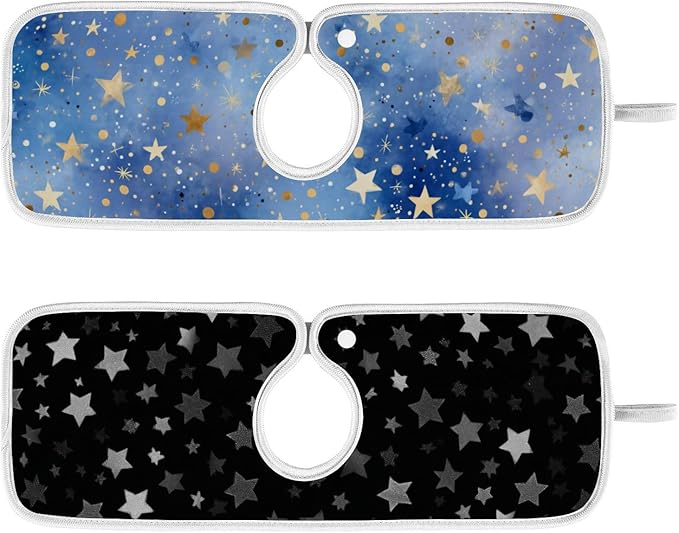 2 PCS Kitchen Sink Splash Guard 14.9 Inch Faucet Mat for Kitchen Sink Bathroom Sink Faucet Absorbing Drip Drain Mat Pad Microfiber Soft Washable Black and Blue Stars