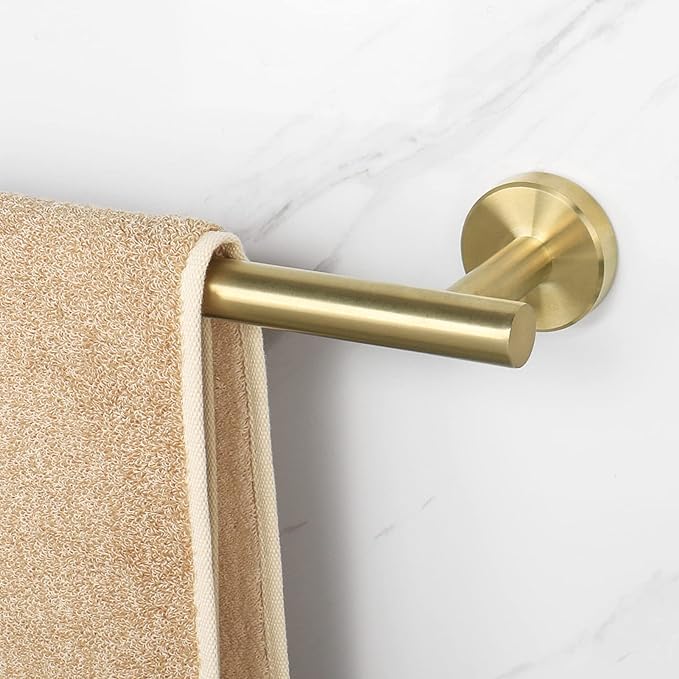 NearMoon Bath Towel Bar, Thicken Stainless Steel Shower Towel Rack Holder Wall Mounted for Bathroom, 26-lnch Overall Length-24-lnch Usable Hanging Space (1 Pack, Brushed Gold)
