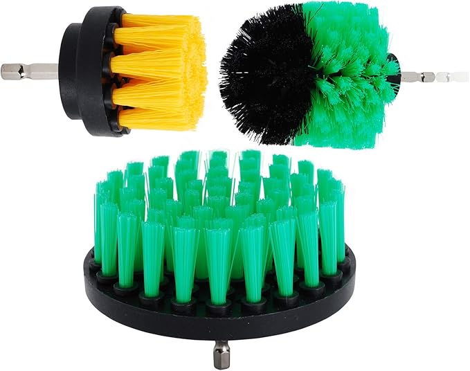HIFROM Drill Brush - 2" Soft and 3" 4" Medium Power Scrubbing Brush Drill Attachment for Cleaning Showers Tubs Bathrooms Tile Grout Carpet Tires Boats Upholstery (Pack of 3)