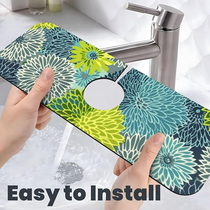 Kitchen Faucet Mat 15 x 5.5 Inch Abstract retro flower Faucet Draining Mat Farmhouse Absorbent Drying Mat Sink Splash Guard Behind Faucet Drip Catcher for Kitchen Bathroom