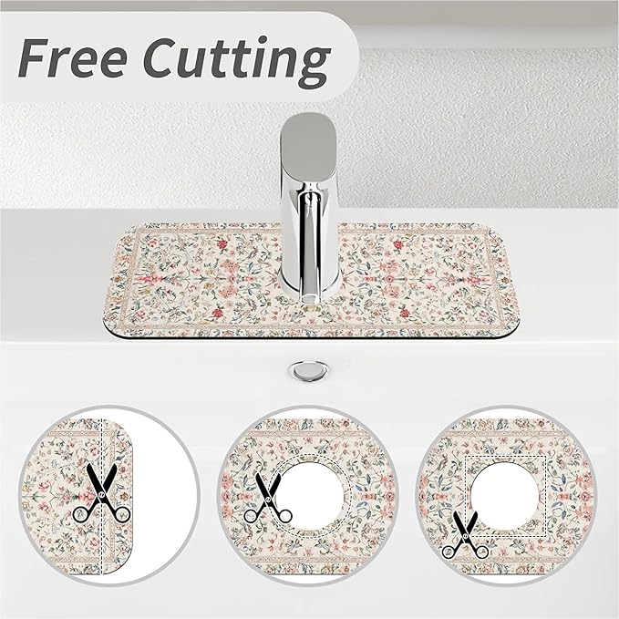 Kitchen Sink Splash Guard，Retro pastel floral Faucet Mat Sink Gadgets-Super Absorbent Fast Drying Mat Drip Catcher for Kitchen, Bathroom,Sink Mat, Dish Drying Mat, Bathroom(15" X 5.5" )
